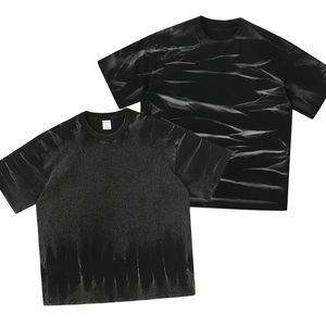 เสื้อยืดผู้ชายแบรนด์ดัง สไตล์เรโทรสุดเทรนดี้ สำหรับฤดูร้อน ดีไซน์ขาดๆ แบบสตรีทแฟชั่น ทรงหลวม คอวี ผ้าฝ้าย 100% น้ำหนัก 180 กรัม ผ้าไม่ยับ - Product Image 1