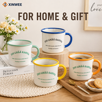 Mug en céramique personnalisé avec bord et anse colorés, style émail rétro, tasse imprimée pour cadeaux, vente au détail et vente en gros sous marque privée