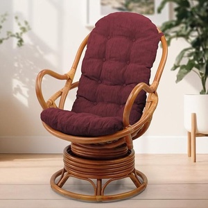 Swivel Papasan Armchair with Rattan Frame and Red Cushion-Modern Design for <b>Office</b> Commercial Kitchen Bedroom & Entry Use - Product Image 3