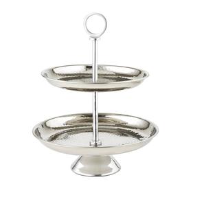 Silver Metal Iron 2 <b>Tier</b> <b>Cake</b> <b>Stand</b> Silver Serving Tray Tabletop <b>Cake</b> <b>Stand</b> Tray for Restaurants Birthday Decoration - Product Image 1