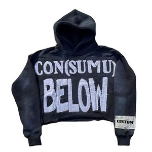 Venta al por mayor personalizado desgastado bordado sudaderas con capucha hombres Raw Hem apliques desgastado parche bordado sudaderas con capucha de los hombres - Product Image 1