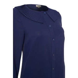 Tunique décontractée bleu marine avec col plissé, fermeture éclair et détails en crochet, longueur genou, robe de bureau pour femme, taille 2XL - Product Image 2