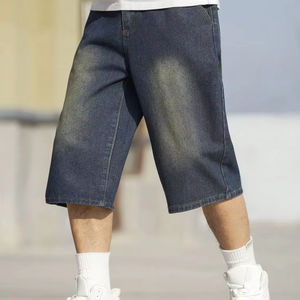 Pantalones cortos de mezclilla de Estilo Vintage para hombre, 100% de algodón, transpirables, ecológicos, con lejía, ajuste Regular para verano, informal, para festivales - Product Image 1