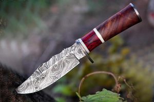 มีดดามัสกัสเหล็กดำรงชีพกลางแจ้งทำด้วยมือแบบดั้งเดิมใบมีดคงที่พร้อมปลอกหนังสำหรับล่าสัตว์และตั้งแคมป์ - Product Image 3