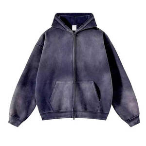 เสื้อฮู้ดดี้ผู้ชาย Kivotech คุณภาพสูง สไตล์สตรีทแวร์ ซิปหน้า ล้างสีแบบ Acid Wash ทรงโอเวอร์ไซส์ แบบสวมหัว มีซิปปิดด้านหน้า - Product Image 1