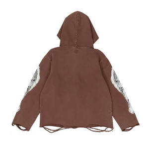 OEM personalizado Vintage de peso pesado de algodón de gran tamaño lavado con ácido Boxy recortada Zip Up Sudadera con capucha para los hombres - Product Image 2