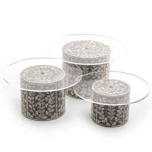 Beaded Mirror Dessert Mini Cup Cake Stand <b>Set</b> Wedding Decorating <b>Tray</b> Base Plate High Tea Gold Silver Round Hanging Crystal Item - Product Image 1