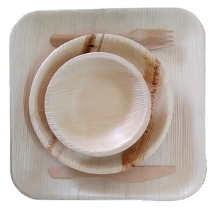 Platos y cuencos de hoja de palma Areca de madera de bambú biodegradables desechables románticos plato de arroz ecológico para fiestas y picnics - Product Image 1