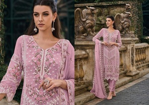 Nouvelle Salwar Kameez en soie lourde pour femme avec broderie fantaisie en organza doux et moti travail multicolore en stock à vendre en ligne - Product Image 5