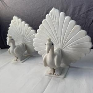 Exhibición de pavo real de mármol italiano blanco Premium, Art Deco elegante para decoración del hogar, mesa de acento, exhibición de oficina, artículo de regalo de lujo - Product Image 2