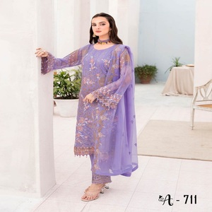 Vestidos Eid, vestidos de fiesta pesados para mujer con gasa bordada, trajes Punjabi de tres piezas de Ramsha Vol, vestido largo Maxi de 2017 - Product Image 2