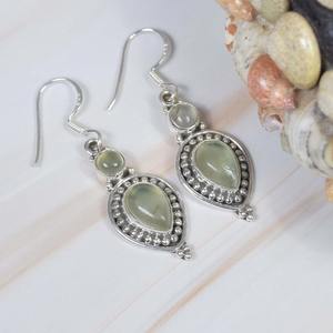 Boucles d'oreilles en pierres précieuses Prehnite 925 boucles d'oreilles en forme de poire en argent Sterling massif pour femmes filles boucles d'oreilles pendantes bijoux en argent - Product Image 4