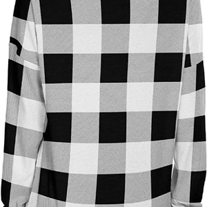 Sudadera Personalizada para Mujer en Cuadros de Búfalo Blanco y Negro |   Suéter Casual de Manga Larga y Cuello Redondo |   Camisa a Cuadros de Mezcla de Algodón, Talla Grande - Product Image 6