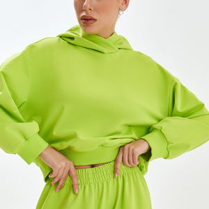 Chándales Acampanados para entrenamiento físico de los hombres ajustados de la mejor calidad para estampado Puff conjunto de 2 piezas con cuello con capucha sólido para mujeres - Product Image 3