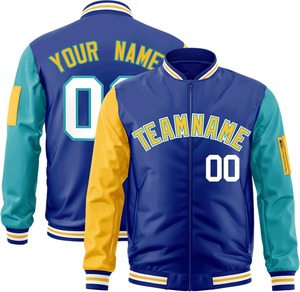 Blouson universitaire personnalisé Bomber zippé avec poche zippée sur le bras gauche Broderie de couleurs contrastées Nom de l'équipe personnalisé Numéro Letterman - Product Image 1