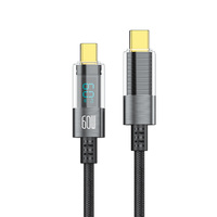 Câble USB Type-C à affichage numérique Crystal Plug, 2m, 60W, 3A, charge rapide, conducteur en cuivre pur, gaine en nylon pour imprimante et écouteurs