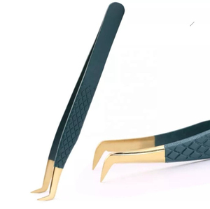 Pinzas Profesionales Antimagnéticas Kaamir KI-LT-2604 de Punta Lisa, Color Verde Oscuro y Dorado, 10MM, Acero Inoxidable, para Extensión de Pestañas - Product Image 5