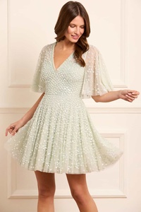 High Quality Custom Fashion Mini Dress <b>Ladies</b> Dress <b>cape</b> Sleeve V-Neck Solid for evening party cocktails dress for party - Product Image 5