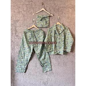 Di alta qualità tessuto di cotone elegante pavone floreale stampato modello pigiama Set alla moda abito da notte per le ragazze donne pigiama - Product Image 1