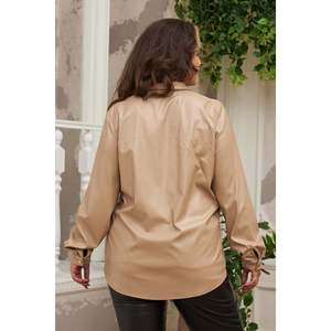 Camisa de piel sintética de visón RMG de talla grande para mujer, blusa con botones de manga larga, tela de mezcla de algodón, top de moda de invierno - Product Image 3