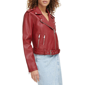Veste courte en cuir de vache véritable pour femmes, fermeture éclair, style motard, vêtement de moto court, finition haut de gamme, rembourrage en coton - Product Image 3