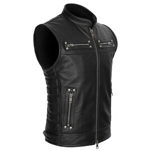 Best Factory Price On Top Trending <b>Men's</b> <b>Black</b> Leather <b>Vest</b> For Winter Casual Plus Size With Waterproof Feature Motorbike Racing - Product Image 2