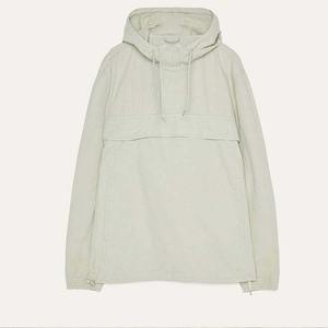 OEM High Street Vintage Denim Half Zip Polo Neck Hoodie Loose Fit Patchwork Puffer Jacket Windbreaker vestes pour hommes - Product Image 3