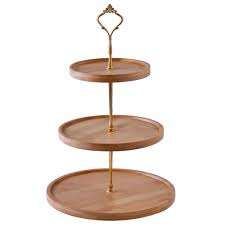 Moderno soporte de pastel de madera de acacia de 3 niveles y precio al por mayor elegante estante de exhibición de pastelería para hotel y cafetería - Product Image 3