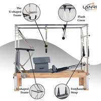Máquina de Pilates Tres en Uno de Roble Macizo, Equipo de Fitness Profesional, Entrenador de Funciones Integradas, Plataforma de Ejercicio para Gimnasio en Casa