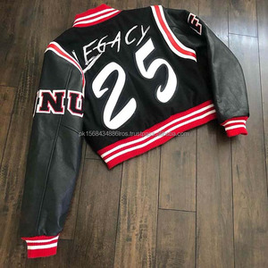 Corps en laine à manches en cuir de haute qualité avec logo brodé et patchs Varsity Jacket - Product Image 2