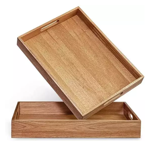 Grand plateau de service en bois à poignée en métal, fait maison, rectangulaire, pour aliments, thé, café, cadeau de mariage, de luxe - Product Image 5