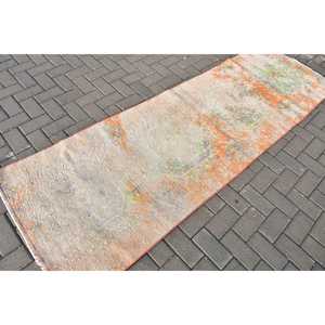 2.8x8.4 ft <b>Runner</b> Turkish <b>Rug</b>, Orange Solid Vintage <b>Rug</b> - Product Image 2