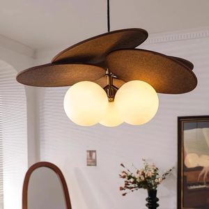 French Retro Style Solid Wood White Bedroom Chandelier Magic Bean Design Minimalist <b>Rattan</b> <b>Pendant</b> LED Anti-Glare Middle Size - Product Image 5