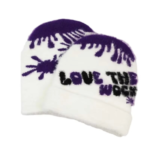 2025 gorros de alta calidad con logotipo personalizado Y2K Unisex sin puños Jacquard Mohair gorros de punto peludos gorros de mohair de invierno gorros de mohair sombreros - Product Image 2