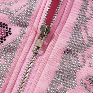 Cotton Blended Custom Hoodies Embroidered Custom Men Rhinestone Hoodie Double <b>Zip</b> up <b>Hooded</b> Heavyweight Rhinestone Hoodie - Product Image 3