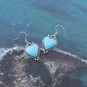 Bohemian Turquoise <b>Heart</b> Dangle <b>Earrings</b> <b>Gold</b> Plated Silver Drop <b>Earrings</b> Handmade Wedding Gift for Women - Product Image 1