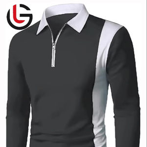 Jersey de algodón 100% para hombre, camisas de Polo de Golf, camisa de manga completa de línea Vertical Horizontal de peso de tela de punto de 180 gramos para hombre - Product Image 1