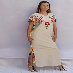 Robe Courte Sexy à Manches Longues et Col en V pour Femme Kanya Libas, Motif Floral Gaufré, Style Moyen-Oriental, Idéale pour les Vacances d'Été - Product Image 3
