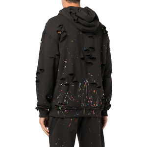 Sudadera con Capucha de Felpa 100% Algodón para Hombre, Estilo Urbano, Corte Regular, Diseño Desgastado, Impresión Personalizada con Logotipo - Product Image 2