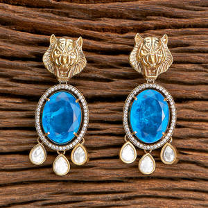 Último pendiente clásico Kundan Polki con Mehndi chapado joyería hecha a mano mayoristas en la India - Product Image 1