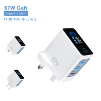 Chargeur intelligent 65W PD avec affichage LED de la puissance, 2 USB-C, 1 USB-A, chargeur rapide GaN avec distribution intelligente de la puissance