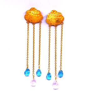 Party Wear 925 <b>Sterling</b> <b>Silver</b> Gold Plated Jewelry Vermeil Apatite Rose Quartz Gemstone Hanging <b>Earring</b> <b>Set</b> - Product Image 1