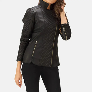 2025 New Arrival Women's Lambskin Satin Leather Jacket <b>Nylon</b> Lining Breathable Waterproof Eco-Friendly Design for Outdoor Use - Product Image 1