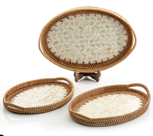New Look Eco Friendly Wedding Party Tabletop Decor Catering <b>Serving</b> <b>Tray</b> Rattan <b>Serving</b> Dish Bone Inlay Finishing <b>Rounded</b> Shape - Product Image 2