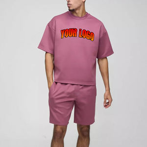2025ใหม่100% เจอร์ซีย์ผ้าฝ้ายหนัก2ชิ้นเสื้อยืดโอเวอร์ไซส์และชุดสั้นกำหนดเองพิมพ์โลโก้ DTG ของผู้ชาย - Product Image 6