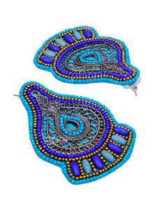 Pendientes de tuerca hechos a mano con cuentas azules de calidad inigualable, joyería de moda chapada en plata oxidada para mujer, regalo informal elegante - Product Image 4