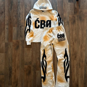 Vente en gros Pantalon à capuche évasé vintage brodé d'appliques vieilli personnalisé Ensemble 2 pièces Survêtement hiver délavé à l'acide grande taille - Product Image 1