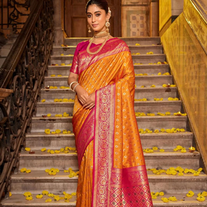 Royal and Rich Banarasi Silk Saree con Paithani Print Formal Indian Saree Collection - Product Image 1