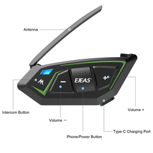 EJEAS-Auriculares con intercomunicador dúplex completo, casco de motocicleta con Bluetooth, 6 riders, 1000m, malla inalámbrica, auriculares impermeables - Product Image 4