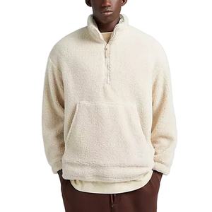Oem Quarter Zip Putih sudadera Beige Heavyweight Mens Sherpa Fleece Oversized Dropped Shoulder Pullover Hoodie DDP Shipping - Product Image 1